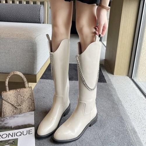 Brand Womens Shoes Low Heels Booties Boots-Women Round Toe Fashion Ladies 2021 Over-the-Knee Autumn Mid Calf Rubber Rome Mid-C