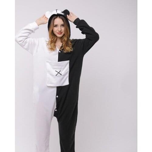 Black White Bear Winter Pajamas Animal One Piece Unisex Pajama unisex Pijama Adult Women Men Onesies WarmSoft