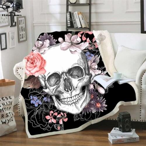 Flower skull 3D Bedding Outlet good quality Blanket Sherpa Blanket Plush Velvet Warm Sheet Cartoon Office Nap Blanket style 001