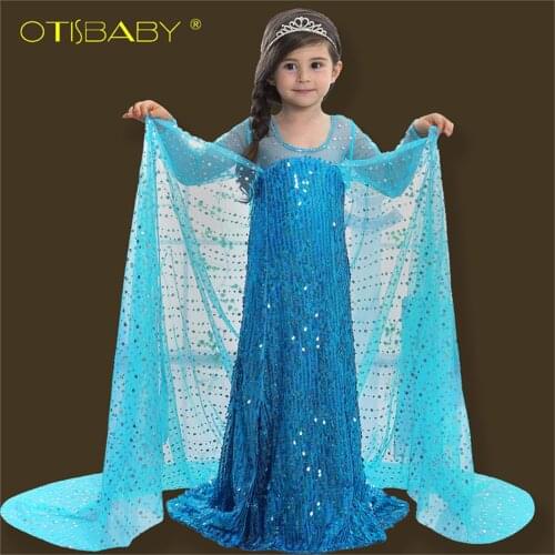 Children Snow Queen Fantasia Girls Elsa Princess Dress for Girls Aurora Long Winter Long Sleeve Sequin Dress Infant Kids Clothes
