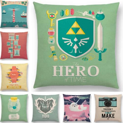 Hot Sale Seaside Bricks Windows Carpe Diem Love Deer Narwhal Zelda Hero Camera Coffee Cushion Cover Pillow Case