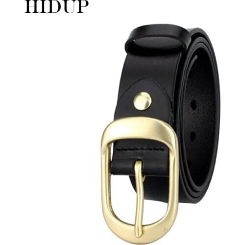HIDUP Top Quality Design 100% Cowhide Leather Belt Brass Arrow Pin Buckle Metal Belts Men Casual Style Jeans Accessories NWWJ141