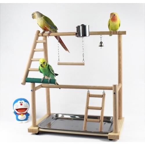 Parrot Playstands With Cup Toys Tray Bird Swing Climbing Hanging Ladder Bridge Wood Cockatiel Playground Bird Perches 40*23*36cm