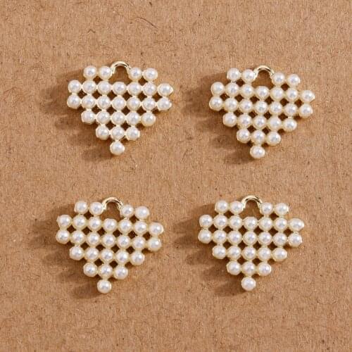 5pcs 15*14mm Imitation Pearl Love Heart Charms Pendants for Jewelry Making Necklaces Drop Earrings DIY Crafts Supplies Accessory