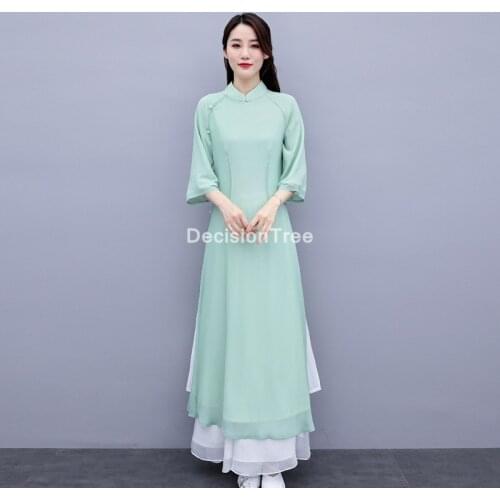 2021 folk style vietnam dress+pants set chiffon aodai graceful dress elegant improved dress aodai set vestidos novelty aodai
