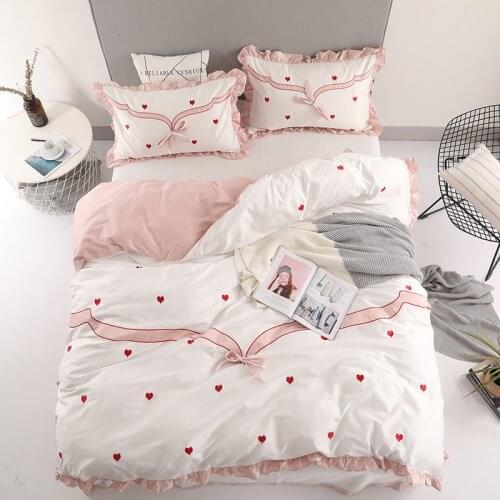 New 4pcs Hot Sale Designer Luxury egyptian cotton Bedding Set bowknot Embroidery comfortable hotel Bedding Sets Home Textile