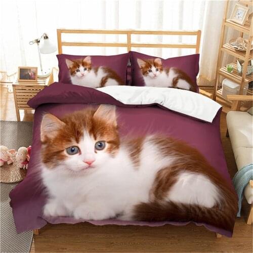 Pet Cats 3D Printed Bedding Set Animals Home Decor Queen King Size Bedspread Polyester Bedclothes Soft Duvet Cover Pillowcase