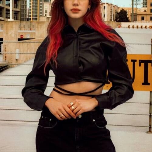 Nice Sexy Woman Black Lace Up Leather Short Jackets New Spring Vogue Ladies Soft PU Outerwear Girls Casual Streetwear Coats