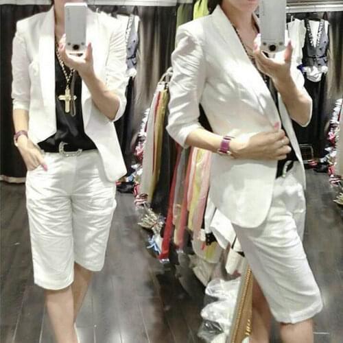 Spring and autumn fashion casual high quality linen cotton two-piece suit female slim slimming shorts linen suit