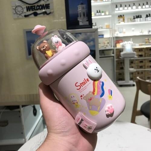 Creative Bear Cup Cartoon Girl Heart Stainless Steel Thermos Cup Student Portable Fresh Drink Cute Water Bottle for Girls Kawaii