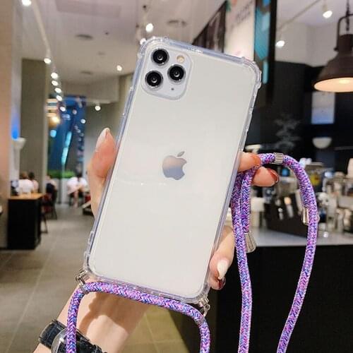 Crossbody Necklace Phone Case For Samsung A21S A50 A70 A52 A71 A30 A20 A90 5G A10 A52 A72 A41 Strap Lanyard Transparent Cases