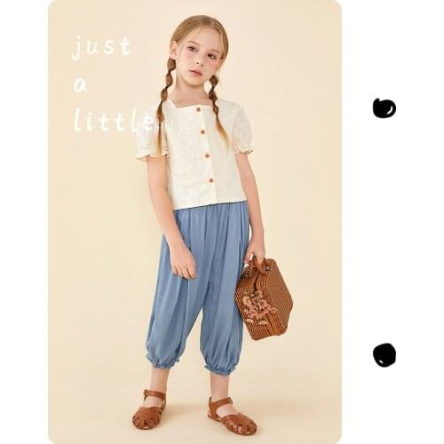 LITTLETIME Girls Summer Solid Thin Mosquito Prevent Pants Elastic Band Kids Cool Soft Rayon Outdoor Loose Casual Ankle Bloomers