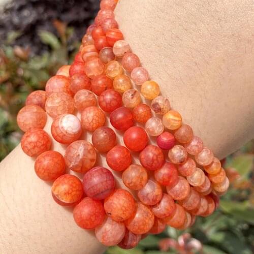 Matte Orange Red Dragon Veins Agates Stone Round Beads For Jewelry Making 6/8/10mm Spacer Loose Beads Diy Bracelet Necklace