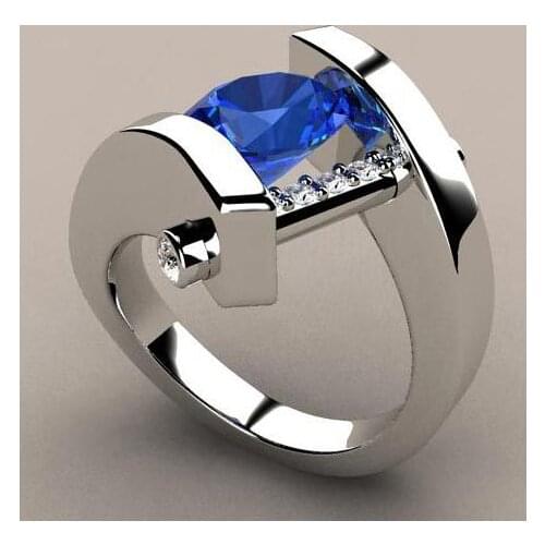 Fashion Wedding Rings for Women Silver Plated Geometric Blue Stone Promise Engagement Rings Anillo