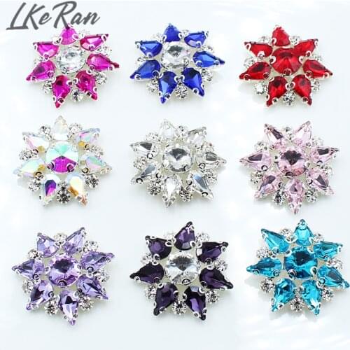 Fashion 2Pcs/36MM Flowers Glass Crystal Rhinestone Buttons Gold Back Shank Fancy Metal Sewing Decorative Clothing Accessories