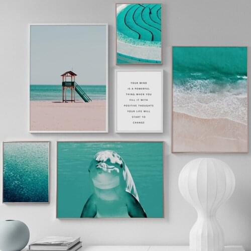 Sea Dolphin Beach Fish Quotes Wall Art Canvas Painting Nordic Posters And Prints Wall Pictures For Living Room Art Prints Decor