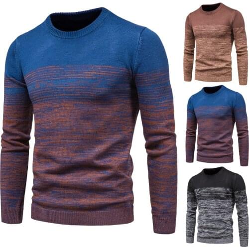 High quality comfortable new mens knit sweater pullover round neck variegated bottom sweater