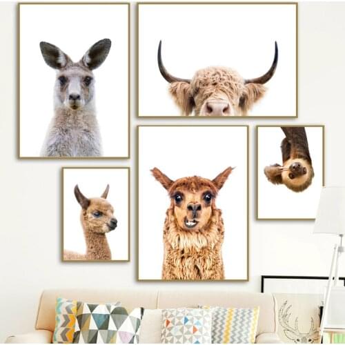 Kangaroo Alpaca Yak Otter Sloth Wall Art Canvas Painting Nordic Posters And Prints Animals Wall Pictures For Living Room Decor
