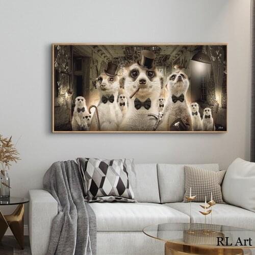 Canvas Prints Wall Art Mole Gentleman Painting Funny Posters and Prints On the Wall Canvas Modern Animal Pictures for Home Decor