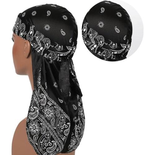 New Mens Durag Hip-Hop Bandanna Cap Rapper Turban Hat Silky Headband Floral Du-rag Headwear Chemotherapy Cap Amoeba Pirate Hat