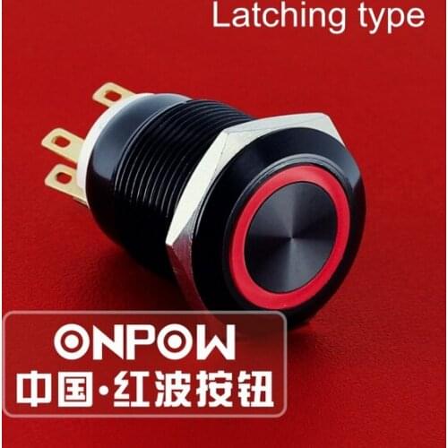 ONPOW 19mm Latching 1NO1NC Anti-vandal Ring LED 12V,24V,110V Aluminium Alloy Push button switch (LAS1GQ-11ZE/R/12V/A) CE,ROHS