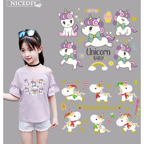 Nicediy Christmas Unicorn Heat Transfer Vinyl Sticker For Kid Iron On Transfers For Clothes Thermal Transfers Press Washable DIY