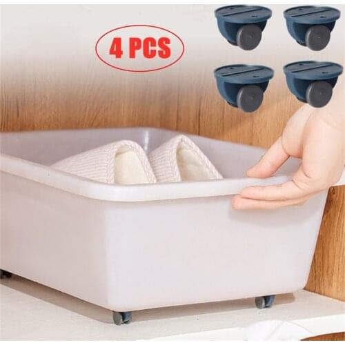4pcs Adhesive Pulley Storage Box Pulley Trash Can Self-adhesive Pulley Home No Noise No Scratches Box Wheels