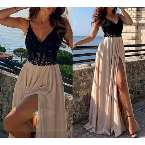 Sexy Top Lace Prom Dress 2022 Spaghetti Strap Beads Appliques Split Front Evening Party Gown Robe De Soiree Vestidos Hot