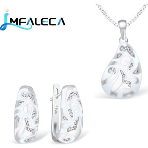LMFALECA Pure Silver Necklace Earrings Sets Women Genuine 925 Sterling Silver Pendant Clip Earrings Luxury Enamel Fine Jewellry