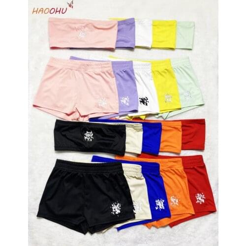 HAOOHU Tracksuit Suit 2 Piece Solid Color Women Fashion Strapless Embroidered Sleeveless Top Sports Shorts clothing Breast wrap