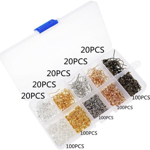 T600pcsMixed Styles DIY Jewelry Findings Material Beads Cup Earring Hook Jump Ring Hook Pin Box Sets For Jewelry Making Findings