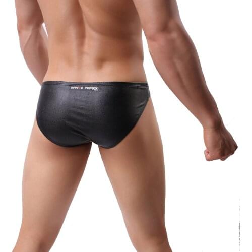 New Men Briefs Sexy Underwear Mini Panties Imitation Leather Low Waist Underpants cueca hombre Penis Pouch Man Lingerie