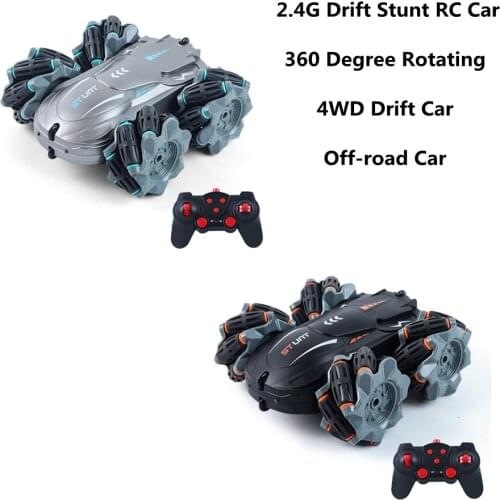 2.4G Drift Stunt RC Car 360 Degree Rotating RC Distance 80-100m Black Silver Remote Control Off Road Drift Vehicle Car Model