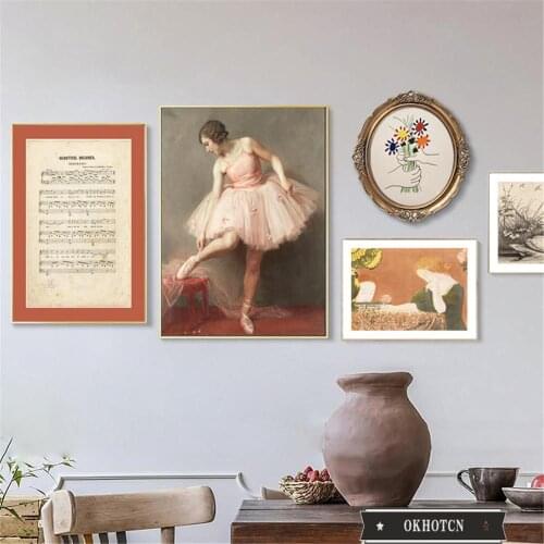 Vintage Ballet Girl Swan Flower Vase Poster and Print Beautiful Dreams Music Score Canvas Painting Abstract Wall Art Pictures