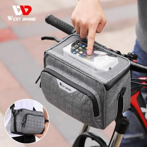 WEST BIKING Bike Handlebar Bag Handlebar Storage Bag With Touch Screen Phone Pouch Multifunction Shoulder Bag Bicycle Front Bag