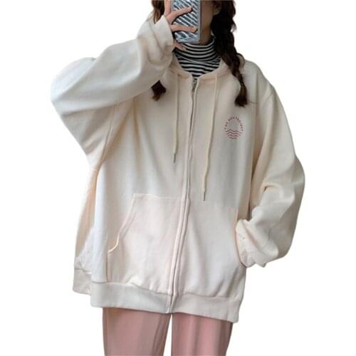 Women’s Casual Long Sleeve Hoodies Cardigan Fashion Letter Print Loose Zipper Sweatshirt Harajuku Y2k Hooded Streetwear