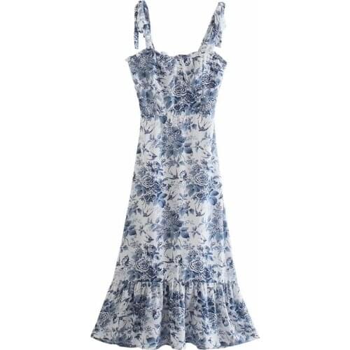 Sexy elegant Backless Ladies Suspender Dress Floral Printing Sleeveless Strapless Slimming Women Dresses Szie S-L