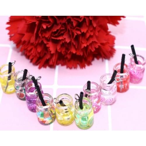 10Pc Fruit Drink Glass Bottle Charms Pendants Cabochon Handmade Making Accessories Jewelry DIY Earring Necklace Keychain