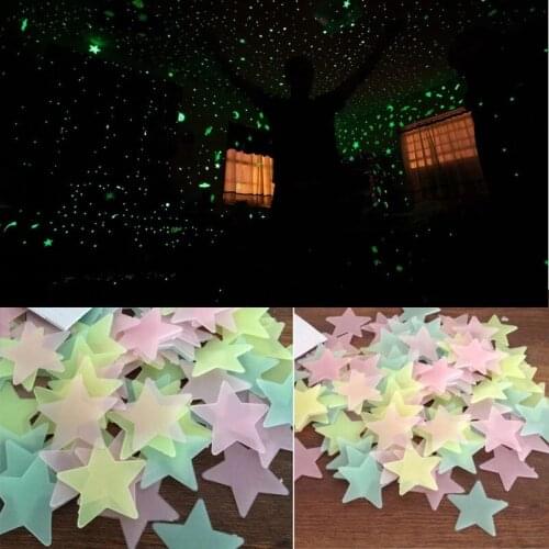 100pcs 3D Star Wall Sticker Energy Storage Fluorescent Glow In The Dark Luminous On Wall Stickers Kids Room Living Room Decal