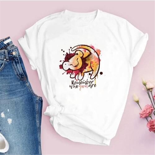 2021 Summer White Women Clothes Short Sleeve T Shirts Girls Ladies Tees Baby Simba The Lion King Printed Female T-shirt Tee Tops