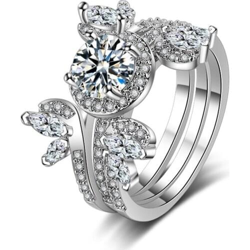 3pcs YaYI Jewelry Top Quality Princess Cut AAA+ White Cubic Zirconia Silver Color Engagement Wedding Heart Party Rings Set Gift