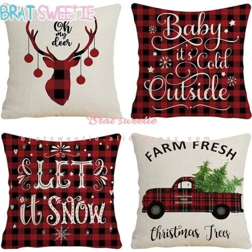4pcs 6pcs 45x45cm Red Balck Buffalo Plaid Check Christmas Pillowcase Merry Christmas Pillow Covers Xmas Decorations for Home
