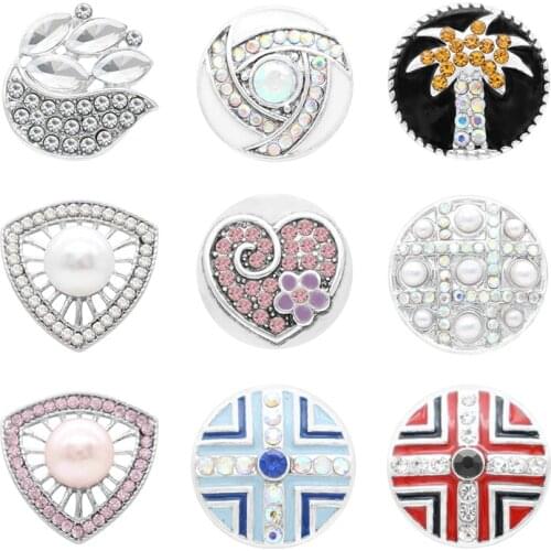 Love Rhinestone Flower 20mm Metal snap button jewelry DIY bracelet KD1064