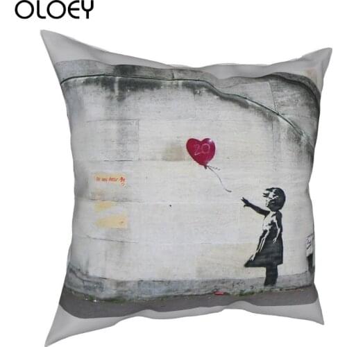 Girl With A Balloon Famous Work Of The Street Artist Banksy Throw Pillow Cover Polyester Decorative Pillow Casual Cushion Covers