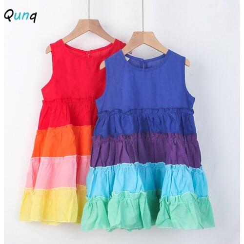 Qunq Baby Toddler Girls Dress Rainbow Striped Sweet Ruffle Kids Dresses for 1 2 3 4 5 6 Year 2021 New Summer Children Clothes