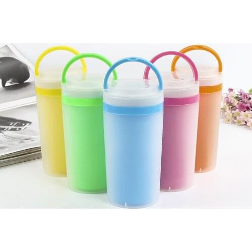 100PCS/LOT Two-layer Froeted Plastic Water Bottle Colorful PP Leak Proof Office Coffee Bottle Student Bottle With Handle
