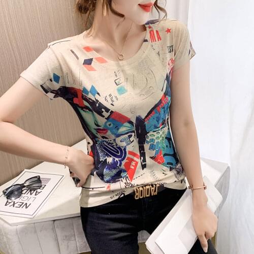 T-Shirt Fashion Cartoon Print Women Cotton Tee Tops Plus Size Tshirt Women Summer Lady Casual T-Shirt butterfly Tops