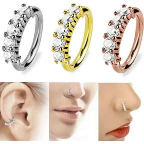 Hot Sale 1pc Nose Ring Septum Clicker Zircon Nose Hoop Ring for Women Earring EarTragus Cartilage Helix Piercing Jewelry