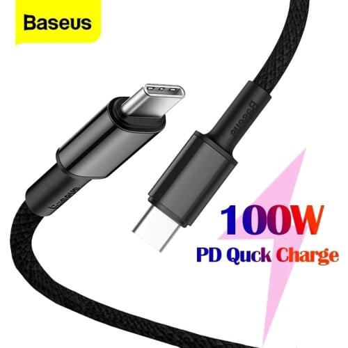 Baseus 100W USB Type C to USB C PD Cable Fast Charge USB-C Cables for Xiaomi Poco X3 Samsung S9 Laptop Quick Charging Cord Wire