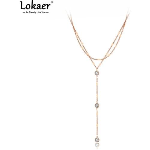 Lokaer Bohemia Titanium Stainless Steel Double Layer CZ Crystal Pendant Necklace For Women Trendy Chain & Link Necklace N21095